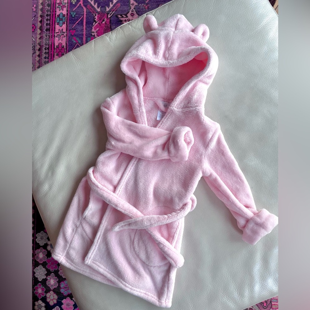 $12 💥NEW Gap Bear Ears Hoodie Plush Fuzzy Robe Housecoat, Pockets & Sash, Pink
